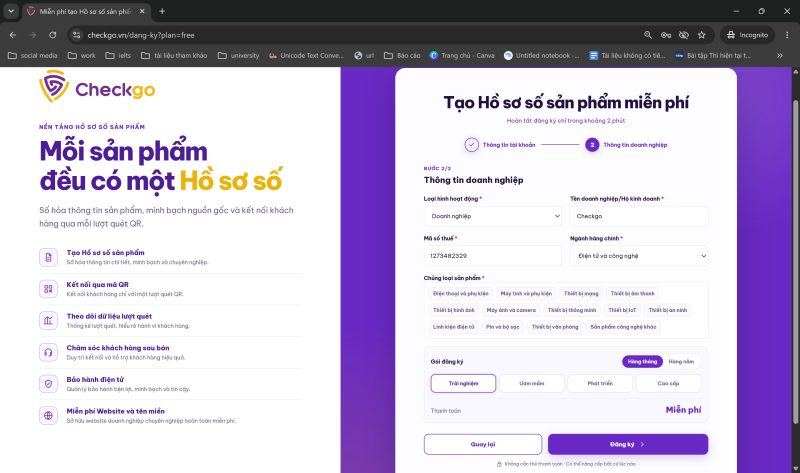 Cách đăng ký tài khoản Checkgo